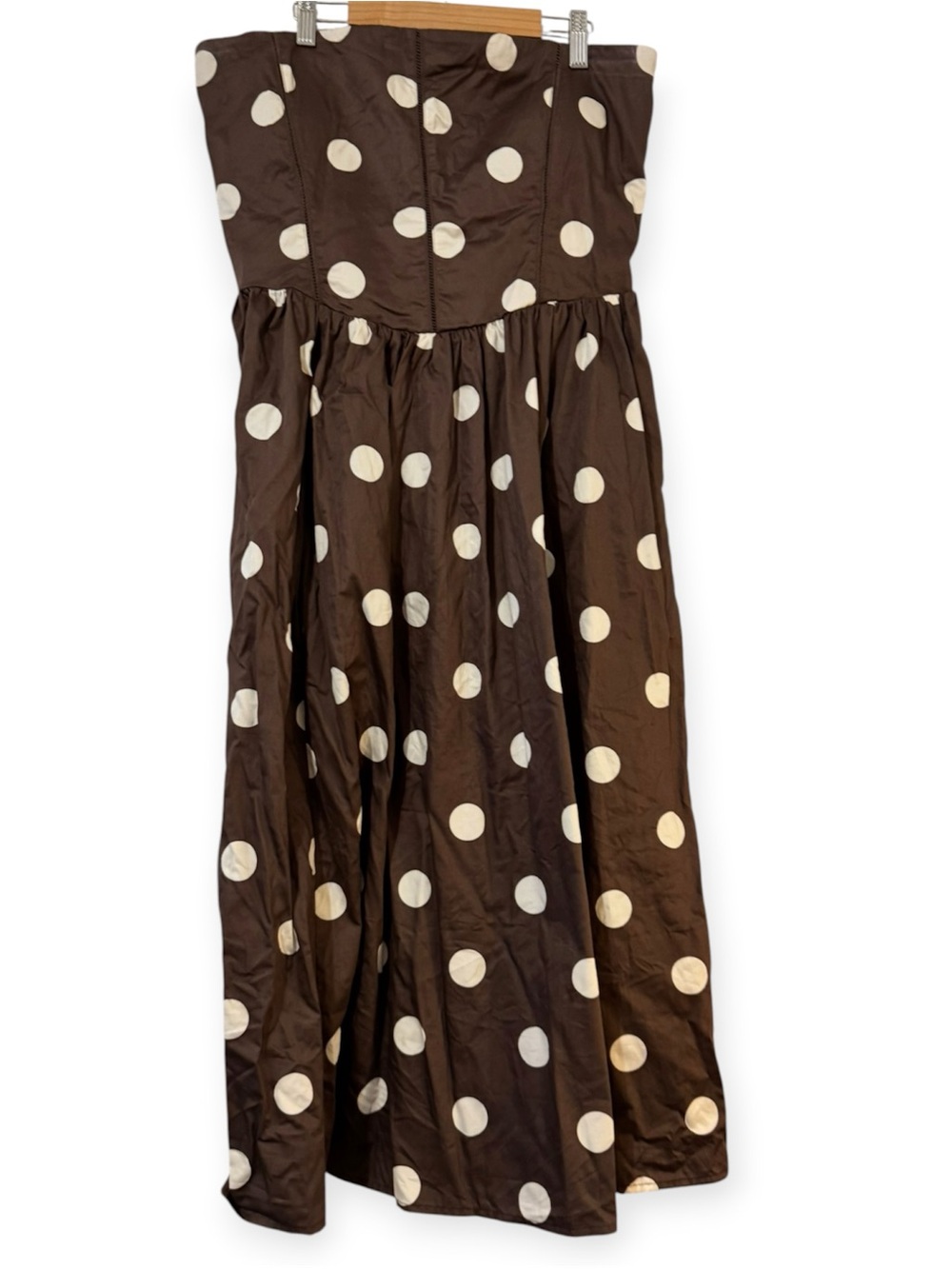 Abercrombie & Fitch Brown and White Polka Dot Strapless Dress petite